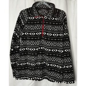 Eddie Bauer Fleece Sweatshirt Womens 1/4 Zip Black White Southwestern Sz XL